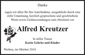 Traueranzeige von Alfred Kreutzer  von Magdeburger Volksstimme