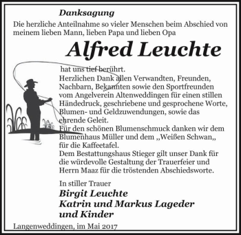 Traueranzeige von Alfred Leuchte  von Magdeburger Volksstimme