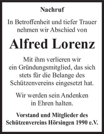 Traueranzeige von Alfred Lorenz  von Magdeburger Volksstimme