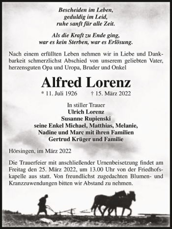 Traueranzeige von Alfred Lorenz  von Magdeburger Volksstimme
