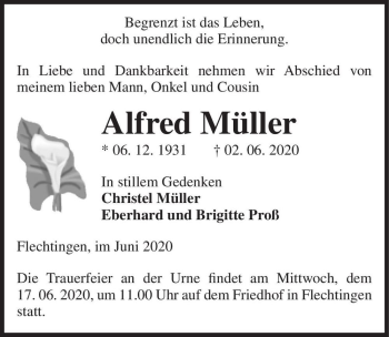 Traueranzeige von Alfred Müller  von Magdeburger Volksstimme