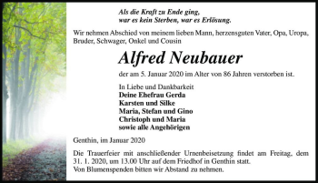 Traueranzeige von Alfred Neubauer  von Magdeburger Volksstimme