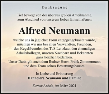 Traueranzeige von Alfred Neumann  von Magdeburger Volksstimme