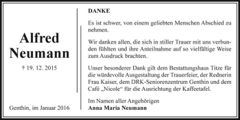 Traueranzeige von Alfred Neumann  von Magdeburger Volksstimme