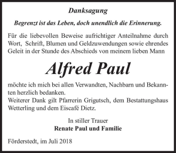 Traueranzeige von Alfred Paul  von Magdeburger Volksstimme