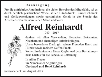 Traueranzeige von Alfred Reinhardt  von Magdeburger Volksstimme