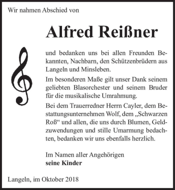 Traueranzeige von Alfred Reißner  von Magdeburger Volksstimme