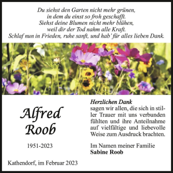 Traueranzeige von Alfred Roob  von Magdeburger Volksstimme