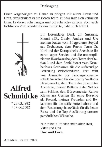 Traueranzeige von Alfred Schmidtke  von Magdeburger Volksstimme