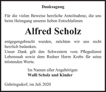 Traueranzeige von Alfred Scholz  von Magdeburger Volksstimme