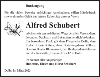 Traueranzeige von Alfred Schubert  von Magdeburger Volksstimme