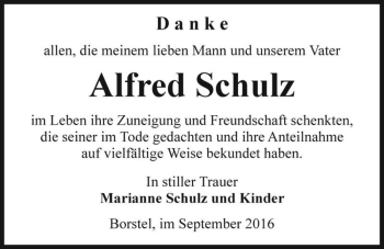 Traueranzeige von Alfred Schulz  von Magdeburger Volksstimme