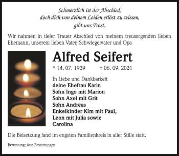 Traueranzeige von Alfred Seifert  von Magdeburger Volksstimme