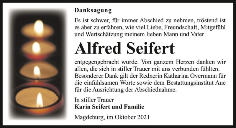 Traueranzeige für Alfred Seifert  vom 09.10.2021 aus Magdeburger Volksstimme