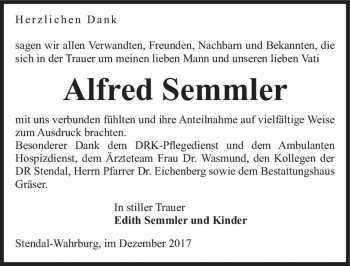 Traueranzeige von Alfred Semmler  von Magdeburger Volksstimme