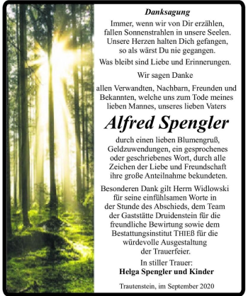 Traueranzeige von Alfred Spengler  von Magdeburger Volksstimme