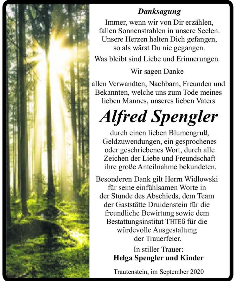  Traueranzeige für Alfred Spengler  vom 05.09.2020 aus Magdeburger Volksstimme