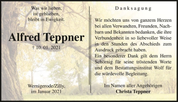 Traueranzeige von Alfred Teppner  von Magdeburger Volksstimme