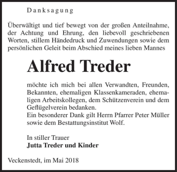 Traueranzeige von Alfred Treder  von Magdeburger Volksstimme