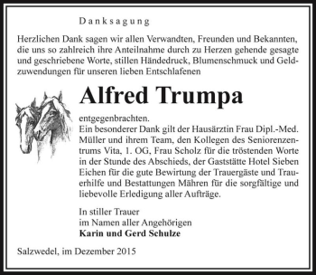 Traueranzeige von Alfred Trumpa  von Magdeburger Volksstimme