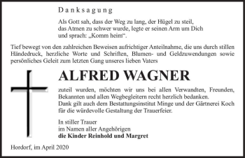 Traueranzeige von Alfred Wagner  von Magdeburger Volksstimme