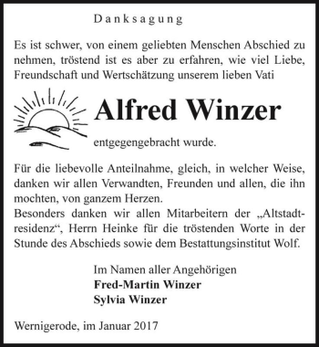Traueranzeige von Alfred Winzer  von Magdeburger Volksstimme