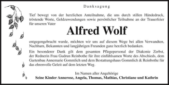 Traueranzeige von Alfred Wolf  von Magdeburger Volksstimme