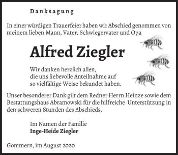 Traueranzeige von Alfred Ziegler  von Magdeburger Volksstimme