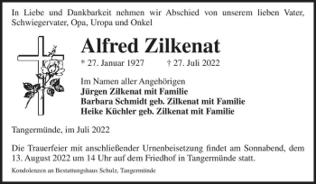 Traueranzeige von Alfred Zilkenat  von Magdeburger Volksstimme