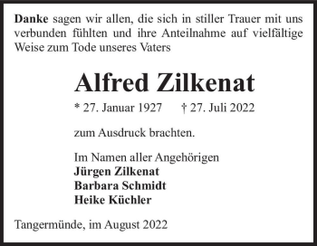 Traueranzeige von Alfred Zilkenat  von Magdeburger Volksstimme