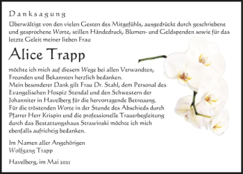 Traueranzeige von Alice Trapp  von Magdeburger Volksstimme