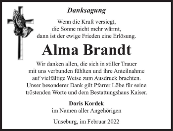 Traueranzeige von Alma Brandt  von Magdeburger Volksstimme