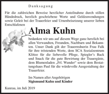 Traueranzeige von Alma Kuhn  von Magdeburger Volksstimme