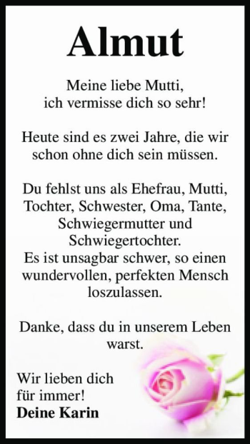 Traueranzeige von Almut  von Magdeburger Volksstimme