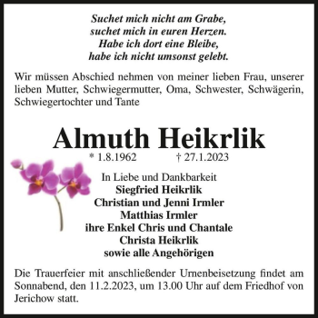 Traueranzeige von Almuth Heikrlik  von Magdeburger Volksstimme