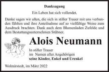 Traueranzeige von Alois Neumann  von Magdeburger Volksstimme