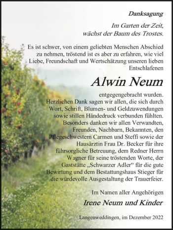 Traueranzeige von Alwin Neum  von Magdeburger Volksstimme