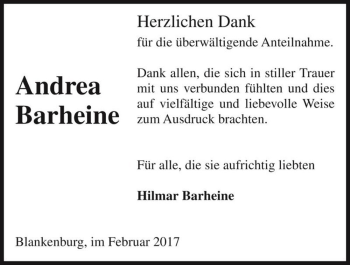 Traueranzeige von Andrea Barheine  von Magdeburger Volksstimme