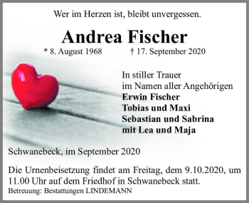 Traueranzeige von Andrea Fischer  von Magdeburger Volksstimme