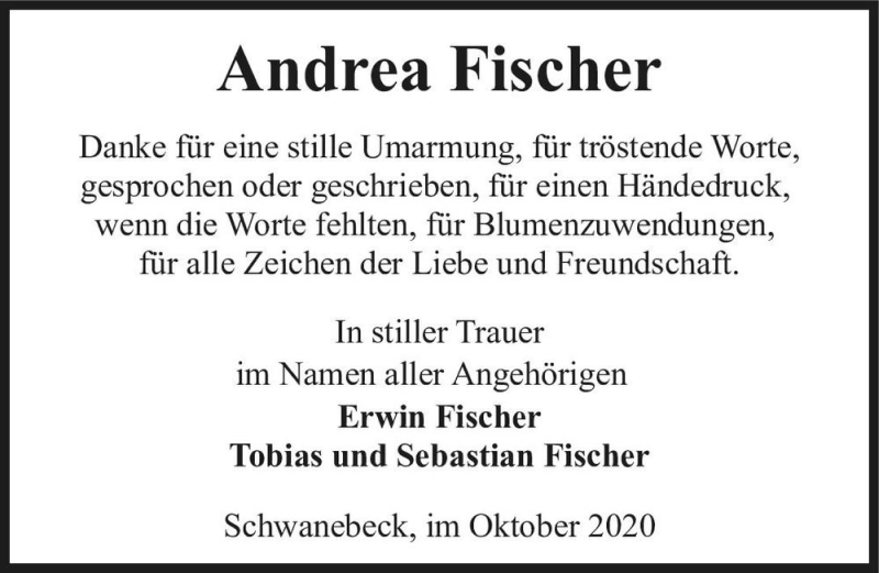  Traueranzeige für Andrea Fischer  vom 17.10.2020 aus Magdeburger Volksstimme