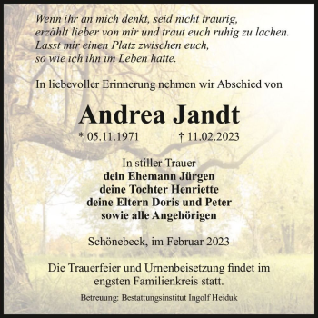 Traueranzeige von Andrea Jandt  von Magdeburger Volksstimme