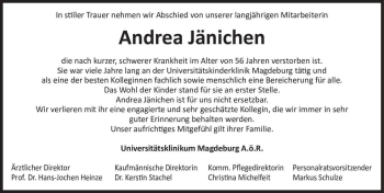 Traueranzeige von Andrea Jänichen  von Magdeburger Volksstimme