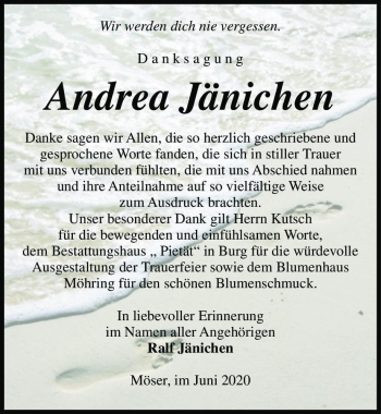 Traueranzeige von Andrea Jänichen  von Magdeburger Volksstimme