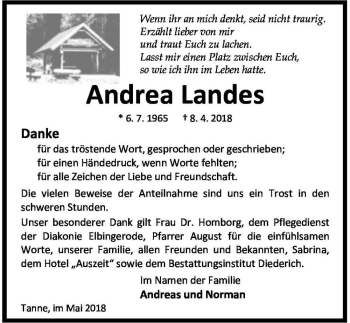 Traueranzeige von Andrea Landes  von Magdeburger Volksstimme