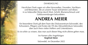 Traueranzeige von Andrea Meier  von Magdeburger Volksstimme