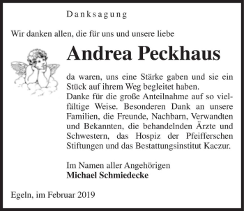 Traueranzeige von Andrea Peckhaus  von Magdeburger Volksstimme