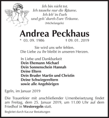 Traueranzeige von Andrea Peckhaus  von Magdeburger Volksstimme