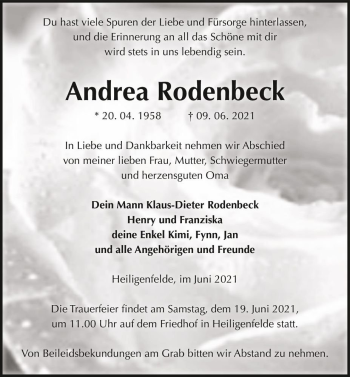 Traueranzeige von Andrea Rodenbeck  von Magdeburger Volksstimme