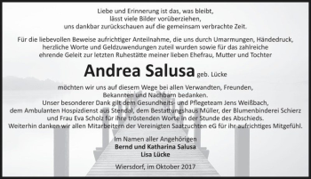 Traueranzeige von Andrea Salusa (geb. Lücke)  von Magdeburger Volksstimme
