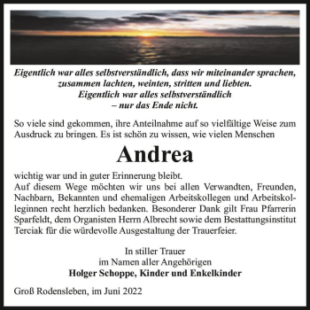 Traueranzeige von Andrea Schoppe  von Magdeburger Volksstimme